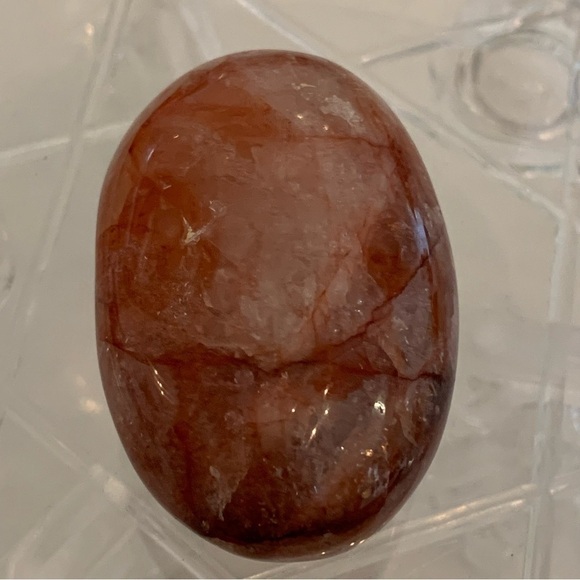 2.25" Hematoid Red Fire Quartz Crystal Polished Palm Stone Chakras Madagascar - Picture 6 of 11